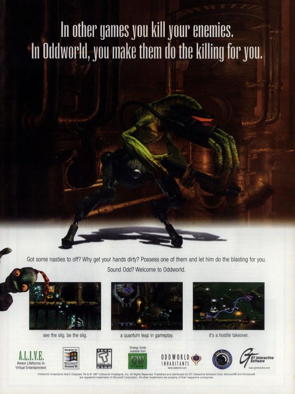 Oddworld: Abe's Oddysee Magazine Advertisement (Magazine Advertisements): PC Gamer (USA), Issue 11/1997