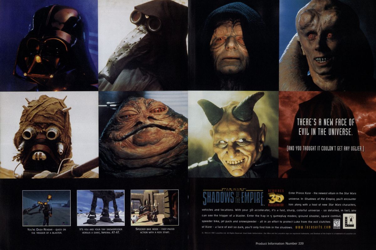 Star Wars: Shadows of the Empire Magazine Advertisement (Magazine Advertisements): PC Gamer (USA), Issue 11/1997