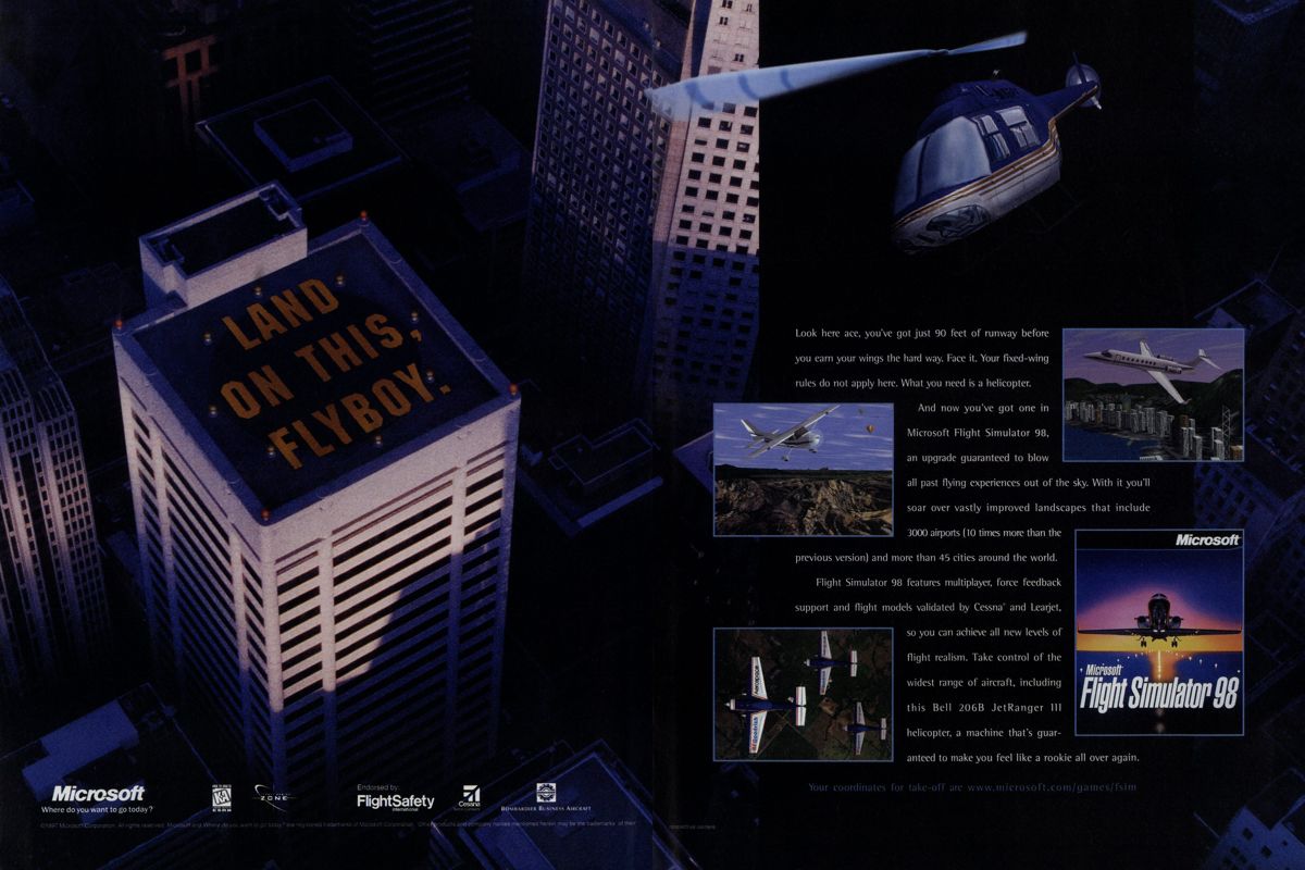 Microsoft Flight Simulator 98 Magazine Advertisement (Magazine Advertisements): PC Gamer (USA), Issue 11/1997