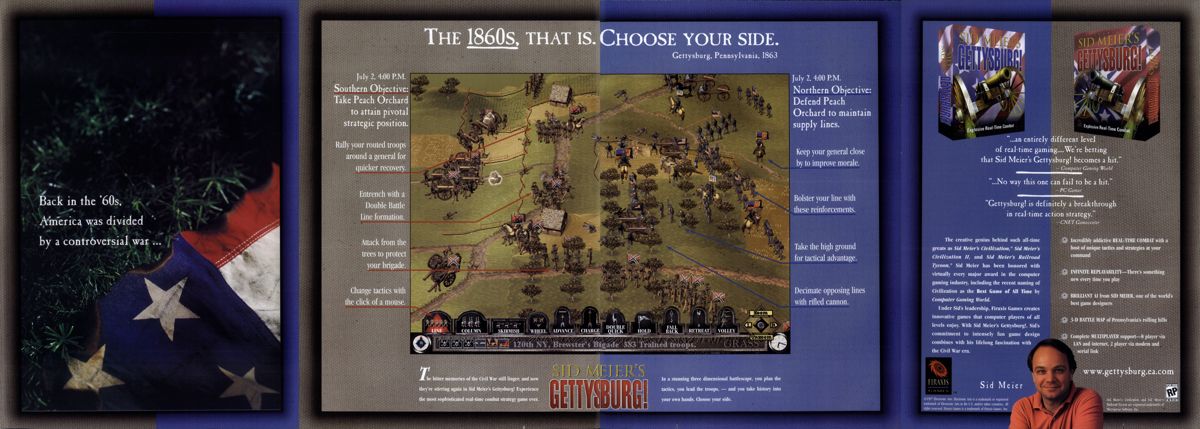 Sid Meier's Gettysburg! Magazine Advertisement (Magazine Advertisements): PC Gamer (USA), Issue 11/1997 Four consecutive pages: single, double, single