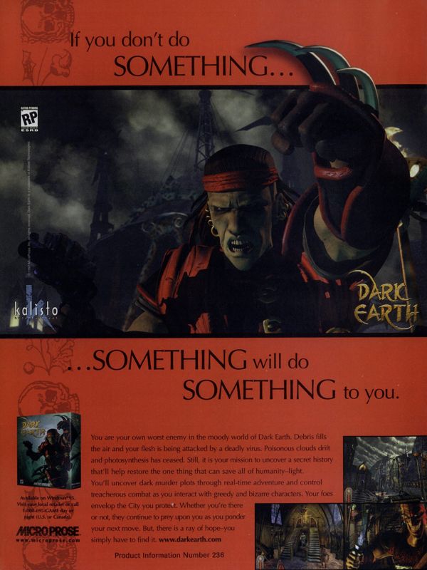Dark Earth Magazine Advertisement (Magazine Advertisements): PC Gamer (USA), Issue 11/1997