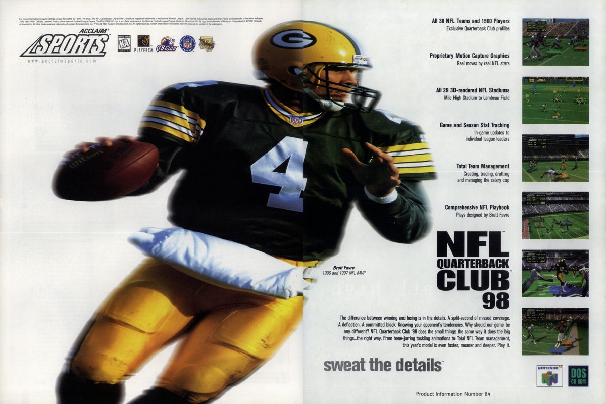 NFL Quarterback Club 98 Magazine Advertisement (Magazine Advertisements): PC Gamer (USA), Issue 11/1997