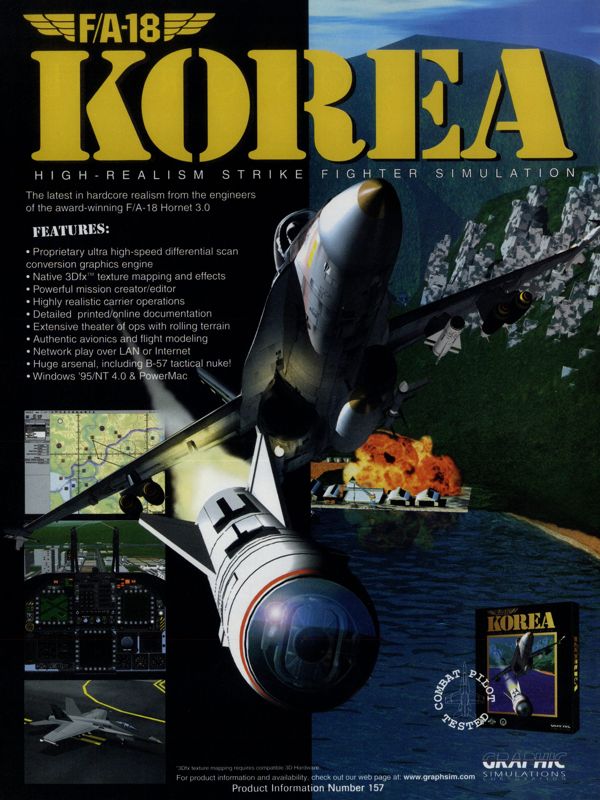 F/A-18 Korea Magazine Advertisement (Magazine Advertisements): PC Gamer (USA), Issue 11/1997