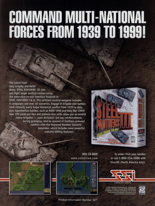 Steel Panthers III: Brigade Command - 1939-1999 Magazine Advertisement (Magazine Advertisements): PC Gamer (USA), Issue 11/1997