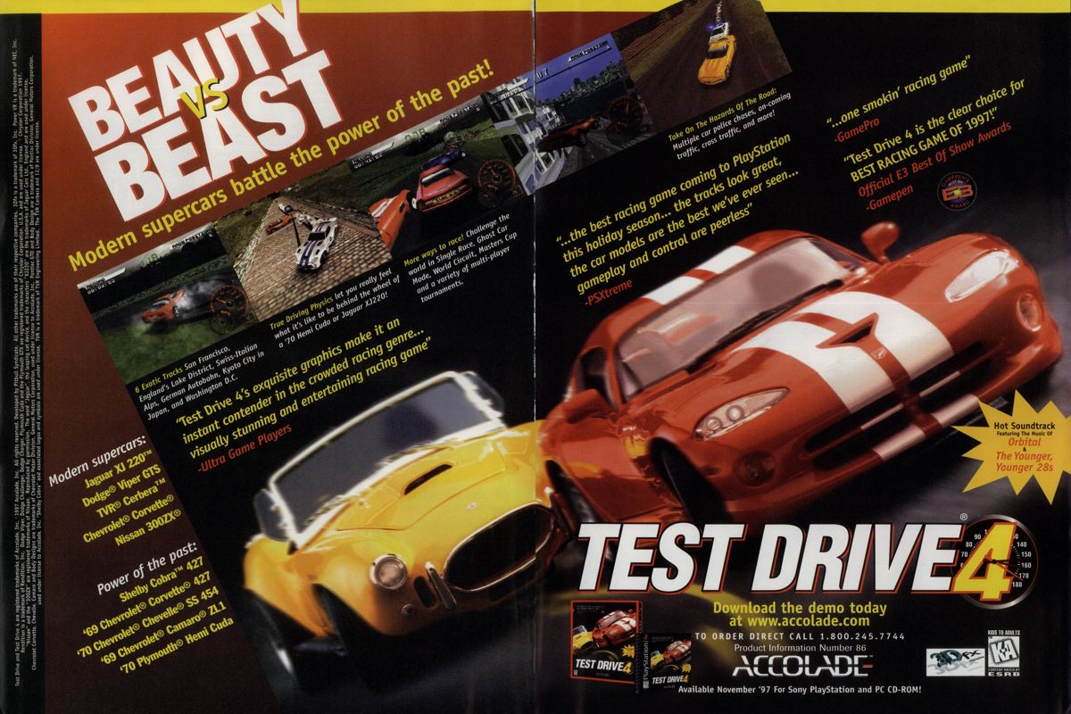 Test Drive 4 Magazine Advertisement (Magazine Advertisements): PC Gamer (USA), Issue 11/1997