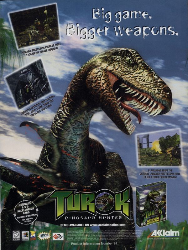 Turok: Dinosaur Hunter Magazine Advertisement (Magazine Advertisements): PC Gamer (USA), Issue 11/1997