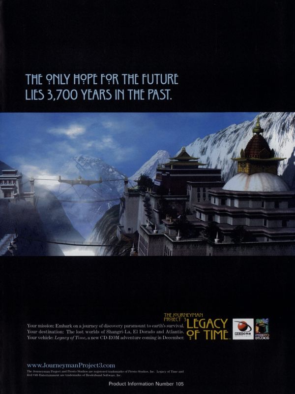The Journeyman Project 3: Legacy of Time Magazine Advertisement (Magazine Advertisements): PC Gamer (USA), Issue 11/1997