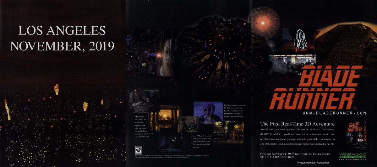 Blade Runner Magazine Advertisement (Magazine Advertisements): PC Gamer (USA), Issue 11/1997