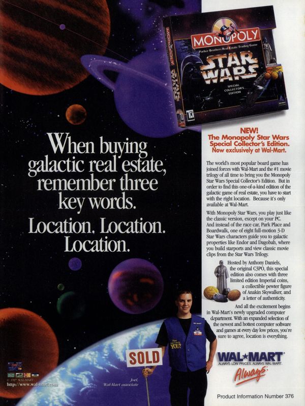 Star Wars: Monopoly Magazine Advertisement (Magazine Advertisements): PC Gamer (USA), Issue 11/1997