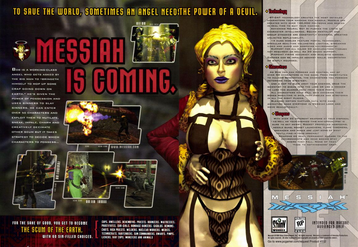 Messiah Magazine Advertisement (Magazine Advertisements): PC Gamer (USA), Issue 7/1999