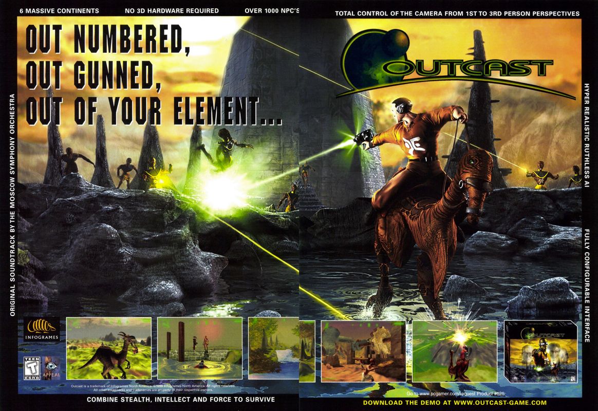 Outcast Magazine Advertisement (Magazine Advertisements): PC Gamer (USA), Issue 9/1999