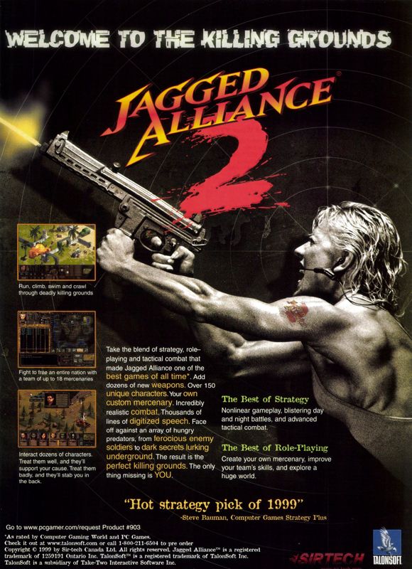 Jagged Alliance 2 Magazine Advertisement (Magazine Advertisements): PC Gamer (USA), Issue 9/1999