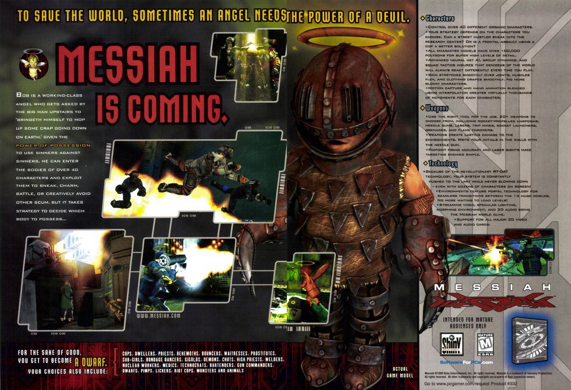 Messiah Magazine Advertisement (Magazine Advertisements): PC Gamer (USA), Issue 10/1999