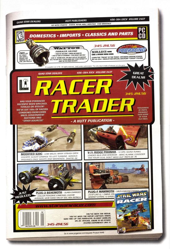 Star Wars: Episode I - Racer Magazine Advertisement (Magazine Advertisements): PC Gamer (USA), Issue 10/1999