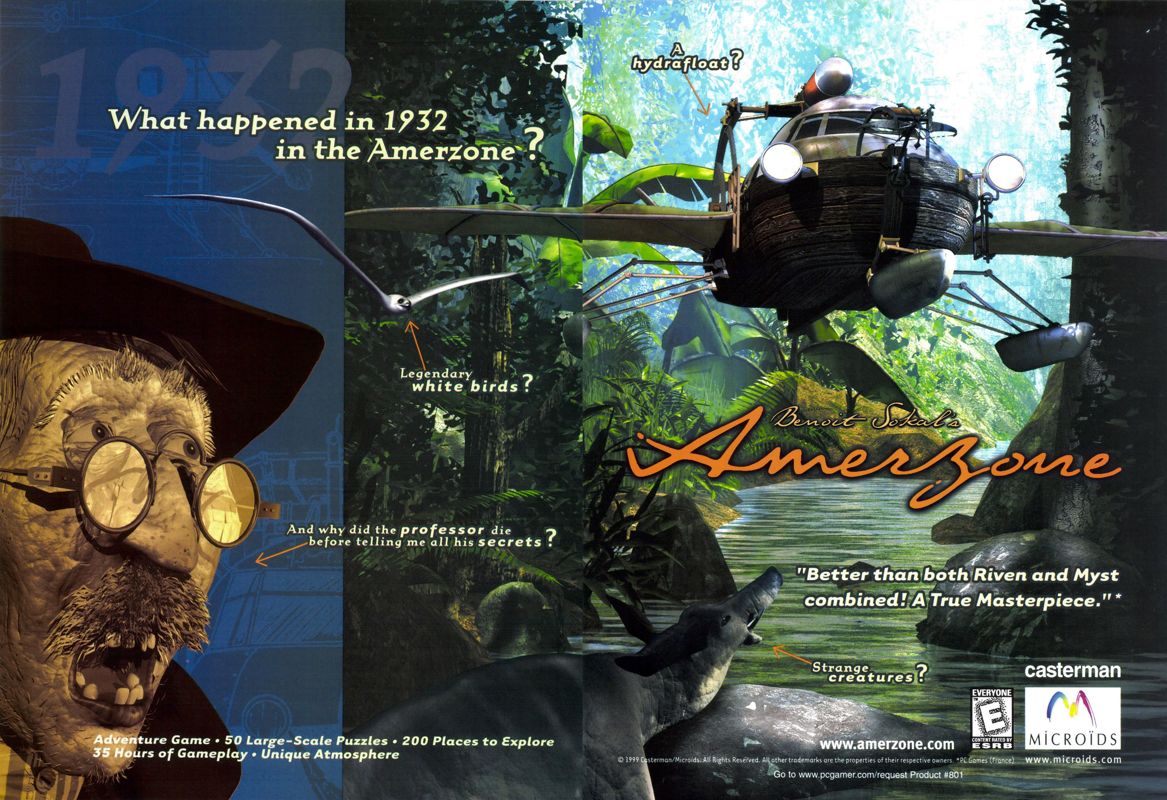 Amerzone: The Explorer's Legacy Magazine Advertisement (Magazine Advertisements): PC Gamer (USA), Issue 10/1999
