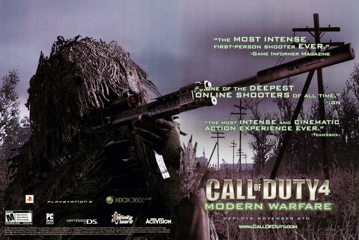 Call of Duty 4: Modern Warfare Magazine Advertisement (Magazine Advertisements): PC Gamer (USA), Issue 12/2007