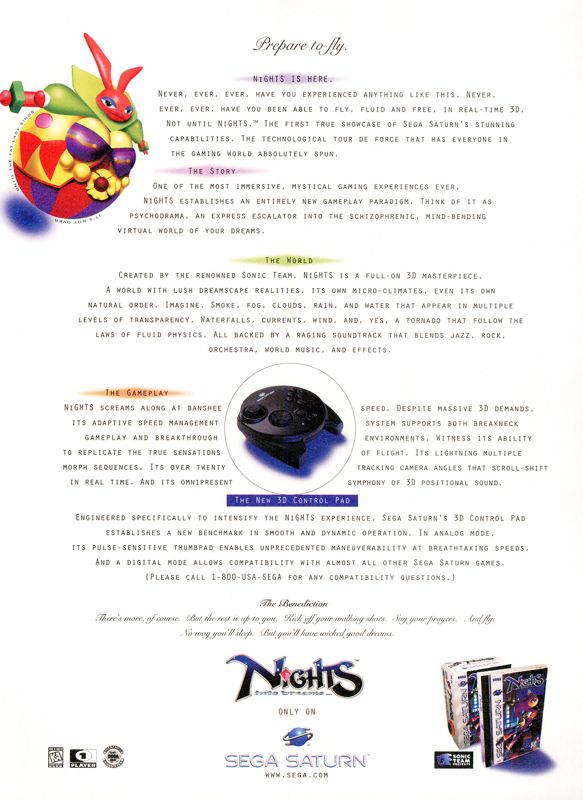 NiGHTS into Dreams... Magazine Advertisement (Magazine Advertisements): Ultra Game Players (USA), Issue 091 (December 1996)