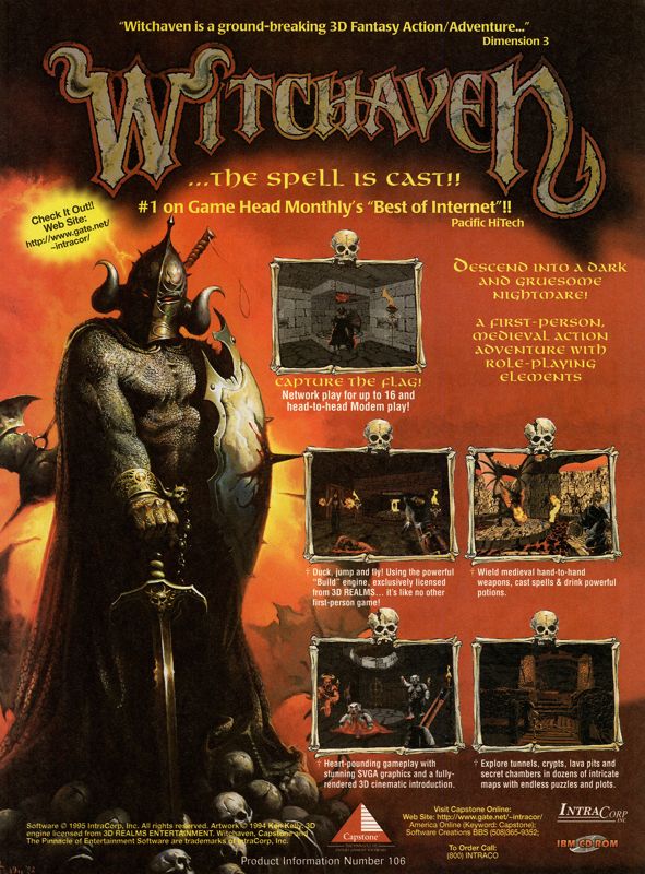 Witchaven Magazine Advertisement (Magazine Advertisements): PC Gamer (USA), Issue 12/1995