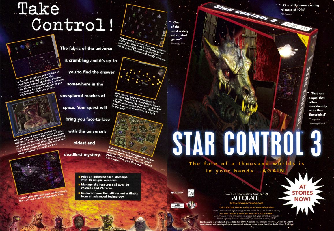 Star Control 3 Magazine Advertisement (Magazine Advertisements): PC Gamer (USA), Issue 11/1996