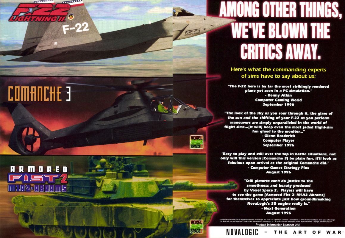 F-22 Lightning II Magazine Advertisement (Magazine Advertisements): PC Gamer (USA), Issue 11/1996