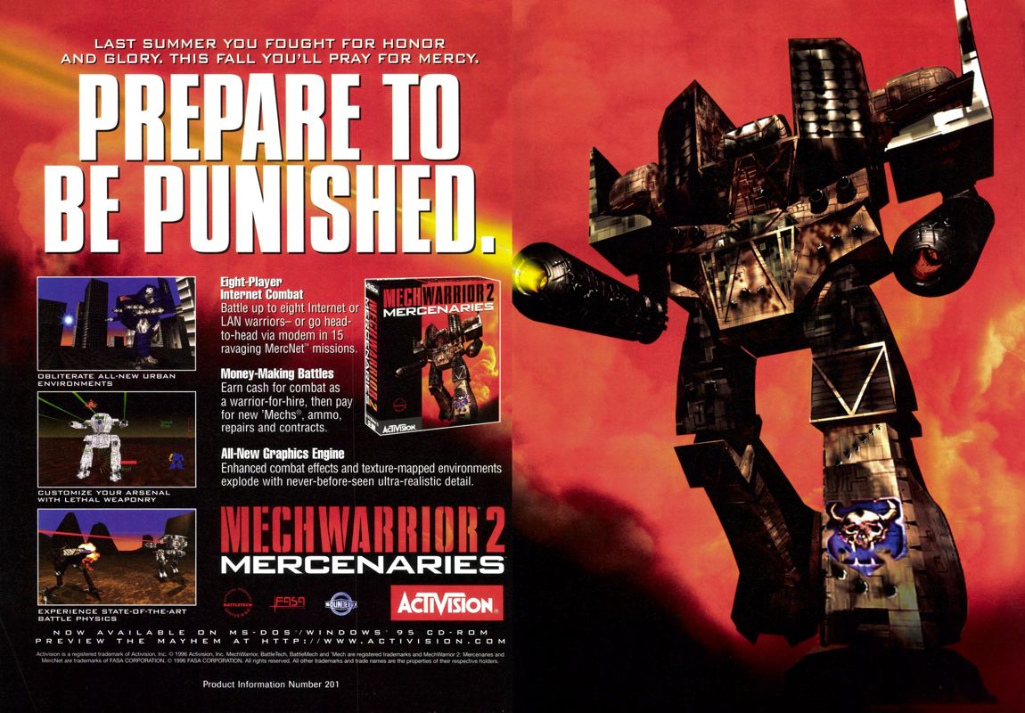 MechWarrior 2: Mercenaries Magazine Advertisement (Magazine Advertisements): PC Gamer (USA), Issue 11/1996