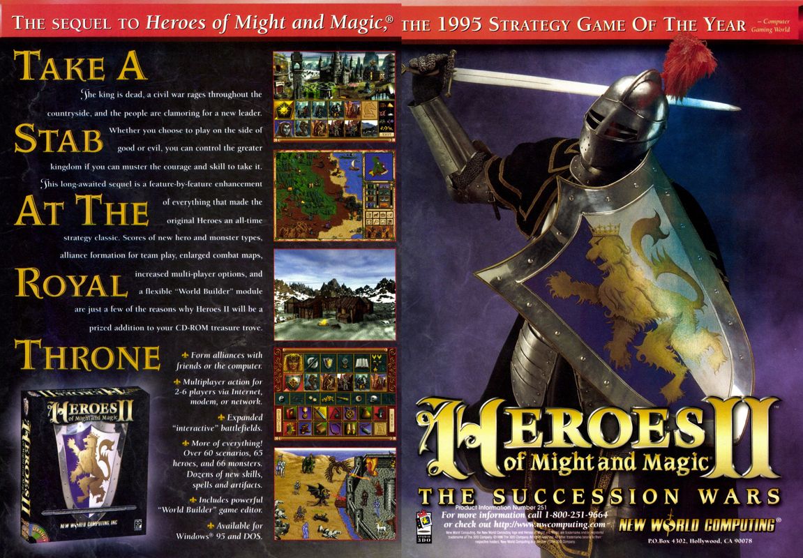 Heroes of Might and Magic II: The Succession Wars Magazine Advertisement (Magazine Advertisements): PC Gamer (USA), Issue 11/1996