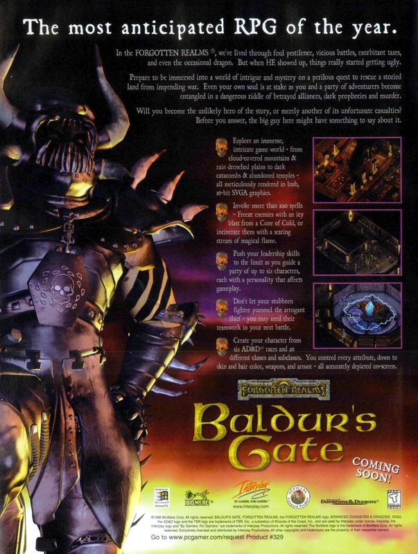 Baldur's Gate Magazine Advertisement (Magazine Advertisements): PC Gamer (USA), Issue 10/1998