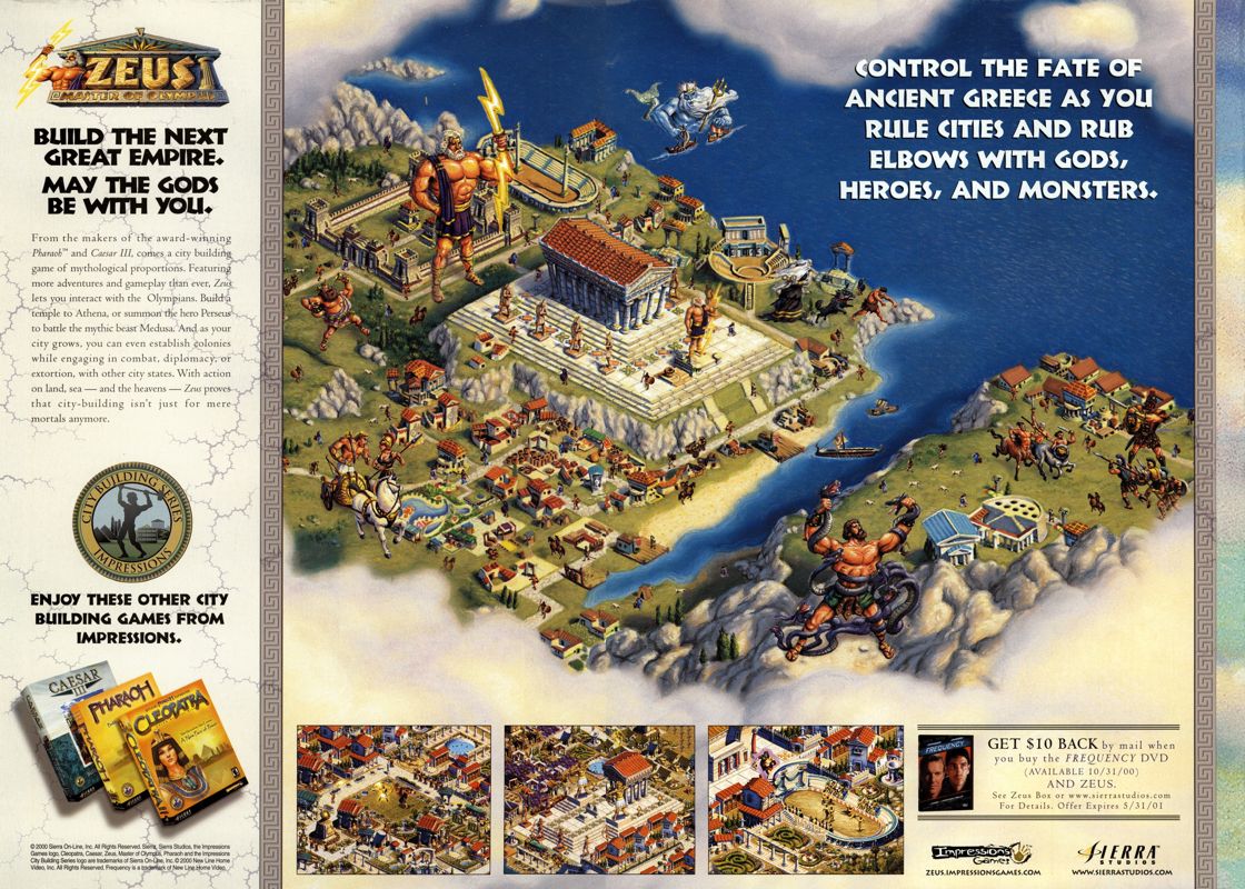 Zeus: Master of Olympus Magazine Advertisement (Magazine Advertisements): PC Gamer (USA), Issue 12/2000