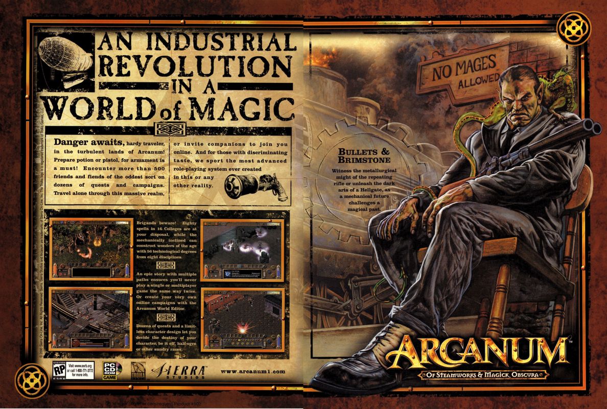Arcanum: Of Steamworks & Magick Obscura Magazine Advertisement (Magazine Advertisements): PC Gamer (USA), Issue 12/2000