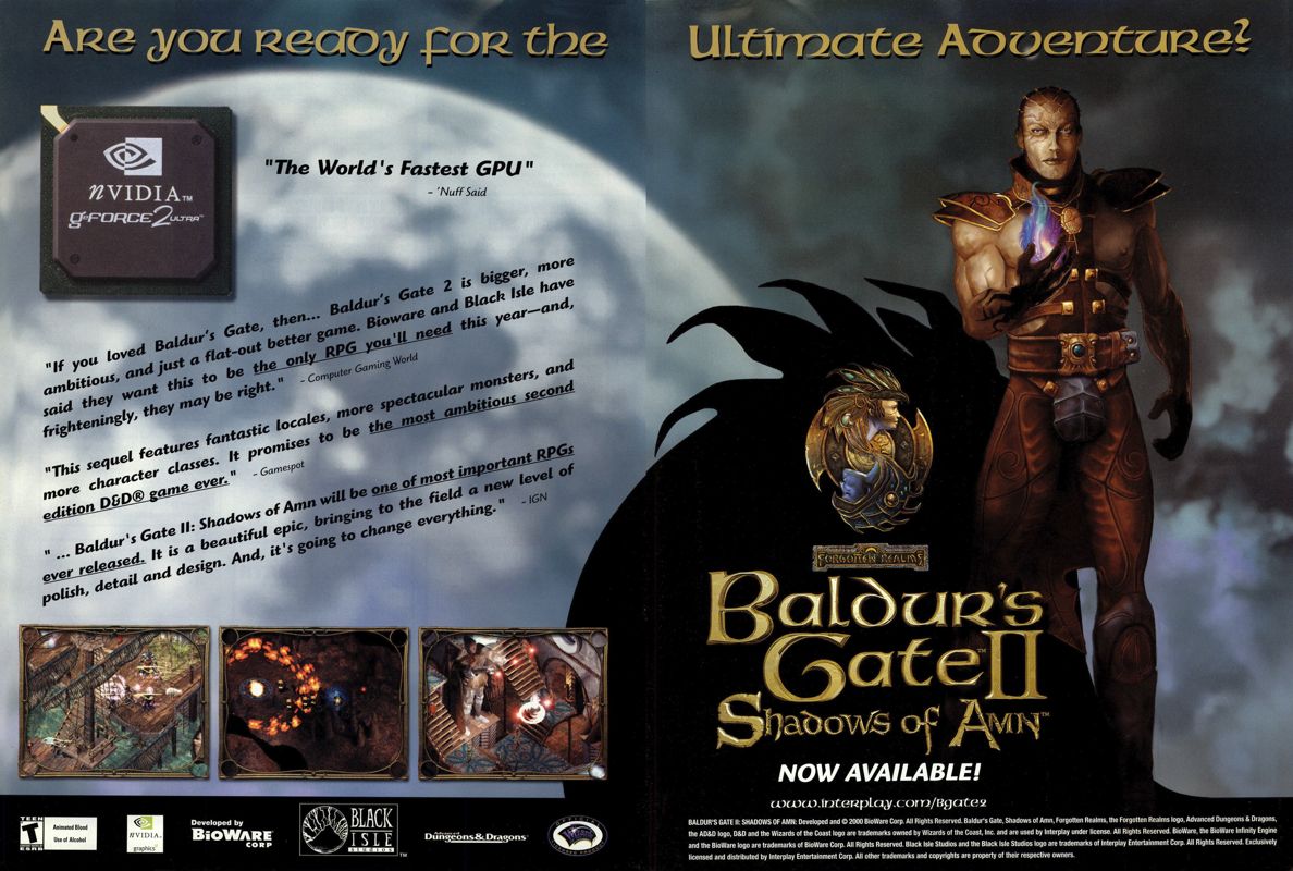 Baldur's Gate II: Shadows of Amn Magazine Advertisement (Magazine Advertisements): PC Gamer (USA), Issue 12/2000
