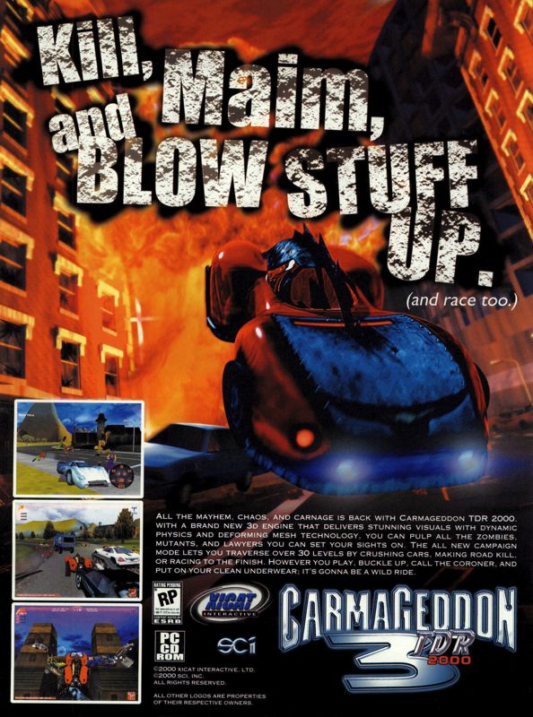 Carmageddon 3: TDR 2000 Magazine Advertisement (Magazine Advertisements): PC Gamer (USA), Issue 12/2000