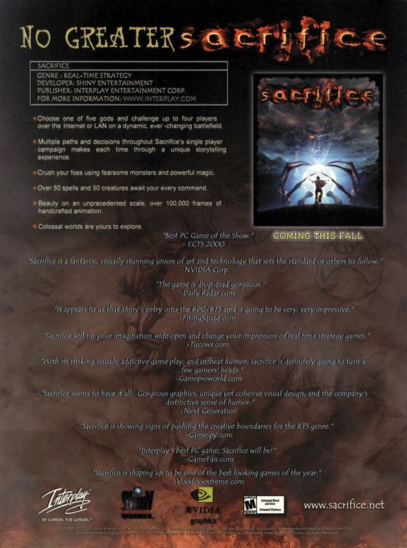 Sacrifice Magazine Advertisement (Magazine Advertisements): PC Gamer (USA), Issue 12/2000