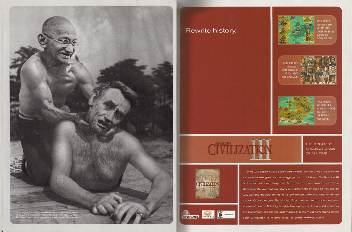 Sid Meier's Civilization III Magazine Advertisement (Magazine Advertisements): PC Gamer (USA), Issue 12/2001