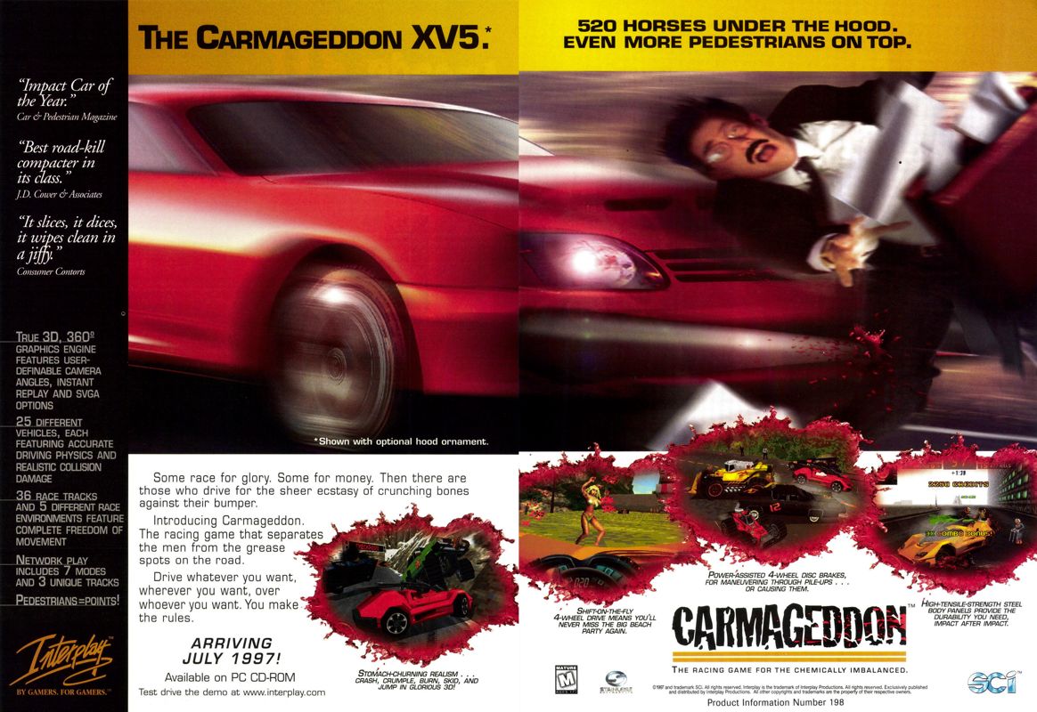 Carmageddon Magazine Advertisement (Magazine Advertisements): PC Gamer (USA), Issue 7/1997