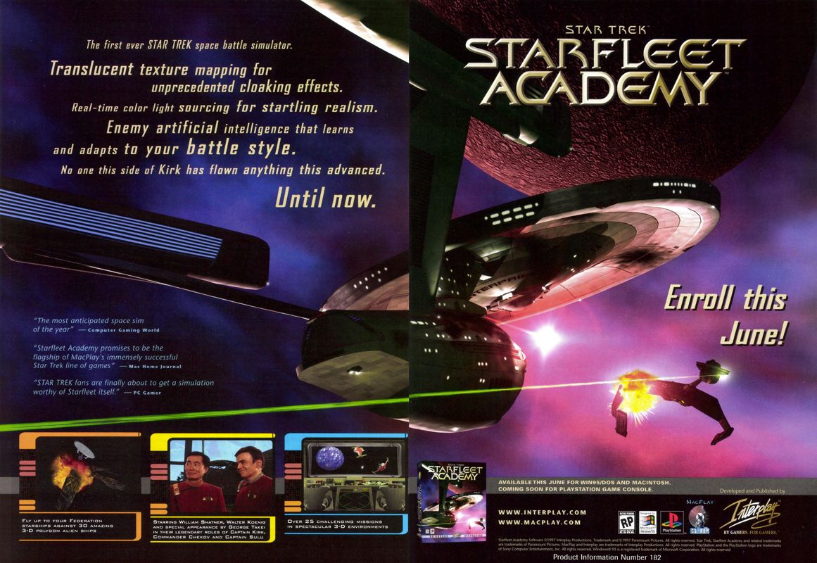 Star Trek: Starfleet Academy Magazine Advertisement (Magazine Advertisements): PC Gamer (USA), Issue 6/1997