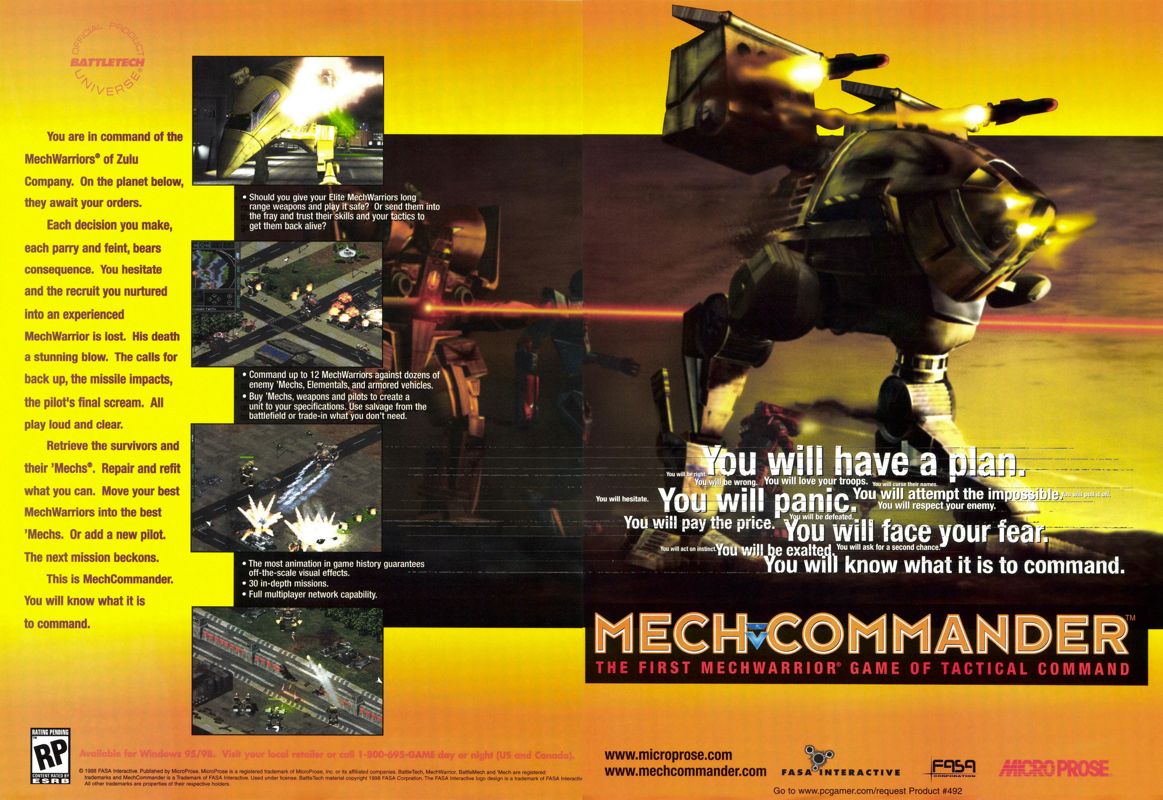 Mech Commander Magazine Advertisement (Magazine Advertisements): PC Gamer (USA), Issue 8/1998