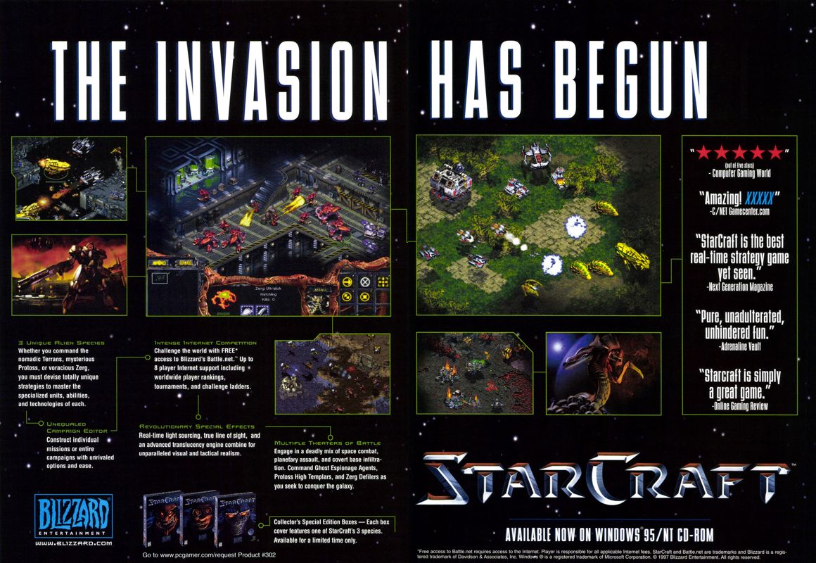 StarCraft Magazine Advertisement (Magazine Advertisements): PC Gamer (USA), Issue 8/1998