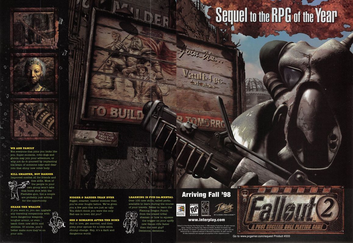 Fallout 2 Magazine Advertisement (Magazine Advertisements): PC Gamer (USA), Issue 9/1998