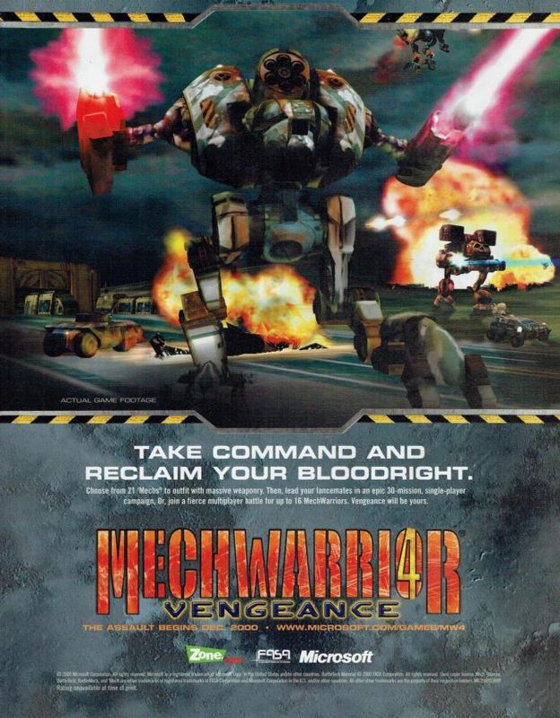 MechWarrior 4: Vengeance Magazine Advertisement (Magazine Advertisements): Hyper (Australia), Issue 87 (January 2001) Page 19
