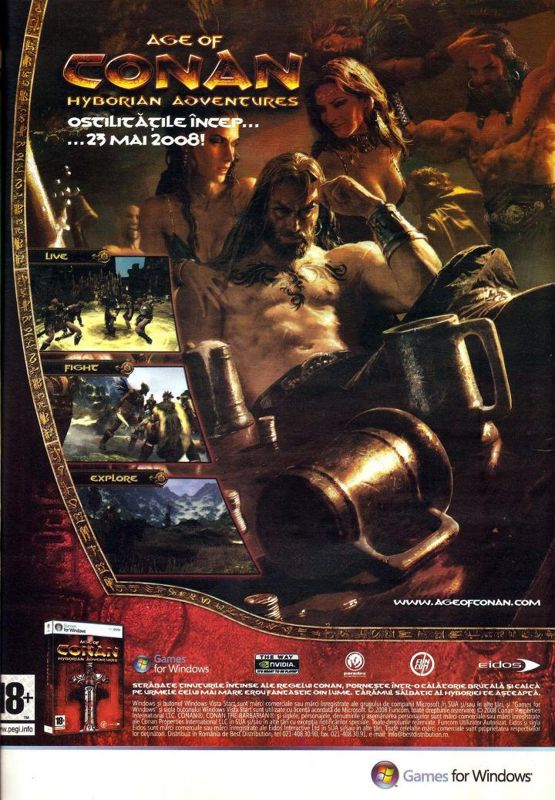Age of Conan: Hyborian Adventures Magazine Advertisement (Magazine Advertisements): PC Games (Romania), Issue 91 (July 2008) Page 47
