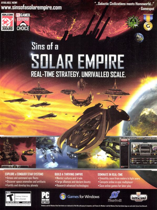 Sins of a Solar Empire Magazine Advertisement (Magazine Advertisements): PC Gamer (USA), Issue 10/2008