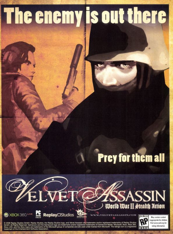 Velvet Assassin Magazine Advertisement (Magazine Advertisements): PC Gamer (USA), Issue 10/2008