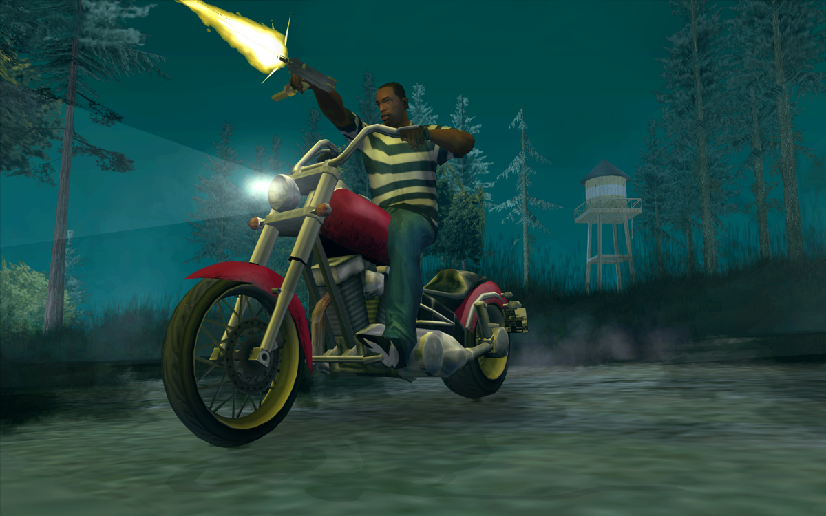 Grand Theft Auto: San Andreas Screenshot (Rockstar Games 2005 EPK): MotorcycleDriveBy PC Screen