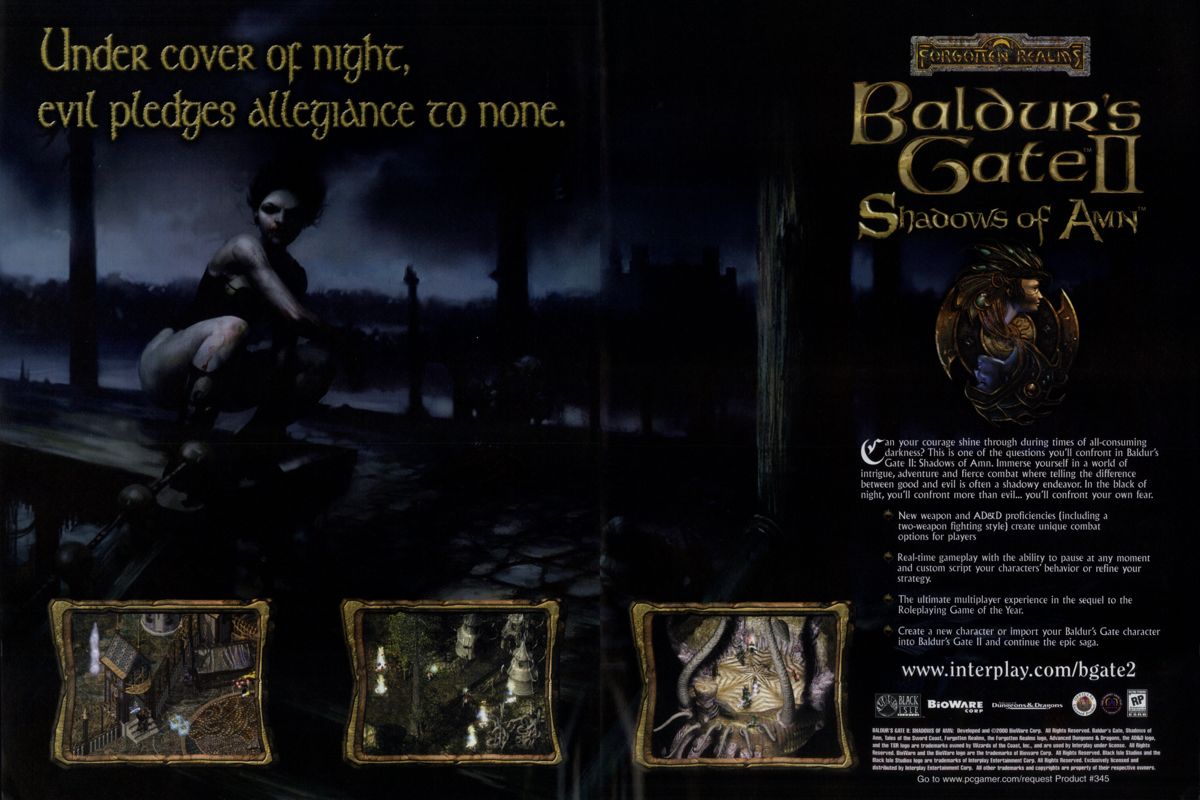 Baldur's Gate II: Shadows of Amn Magazine Advertisement (Magazine Advertisements): PC Gamer (USA), Issue 06/2000