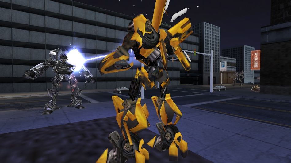 Transformers: The Game Screenshot (Transformers: The Game Press Kit): Bumblebee vs Barricade