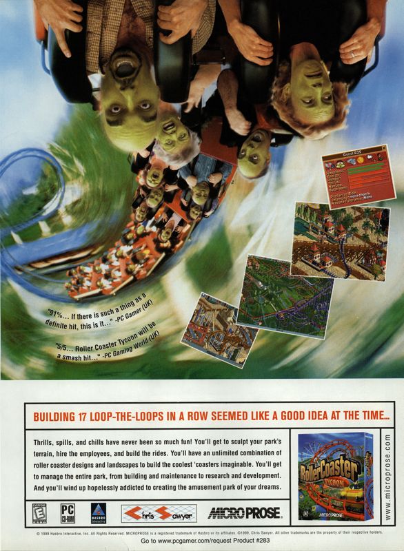 RollerCoaster Tycoon Magazine Advertisement (Magazine Advertisements): PC Gamer (USA), Issue 02/2000