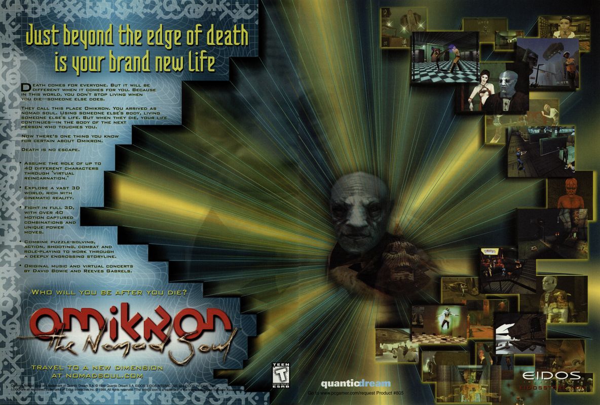Omikron: The Nomad Soul Magazine Advertisement (Magazine Advertisements): PC Gamer (USA), Issue 02/2000
