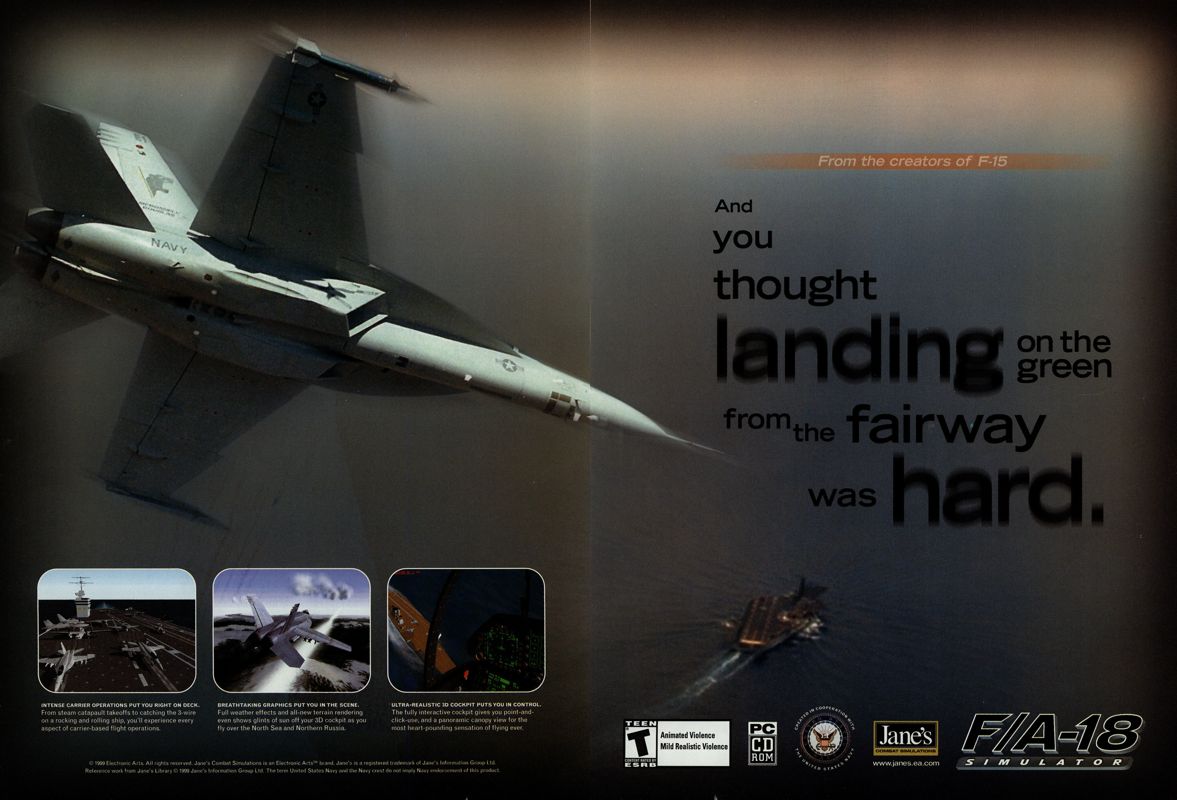 Jane's Combat Simulations: F/A-18 Simulator Magazine Advertisement (Magazine Advertisements): PC Gamer (USA), Issue 02/2000