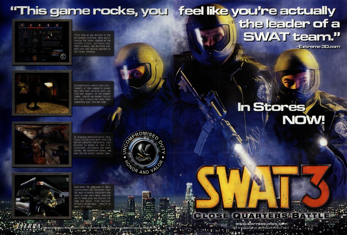 SWAT 3: Close Quarters Battle Magazine Advertisement (Magazine Advertisements): PC Gamer (USA), Issue 02/2000