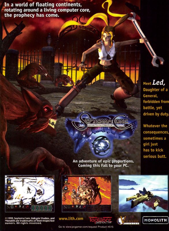 Septerra Core: Legacy of the Creator Magazine Advertisement (Magazine Advertisements): PC Gamer (USA), Issue 01/2000